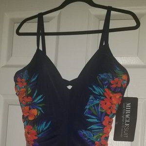 Miraclesuit Navyw/flowers  Swimsuit  size  16